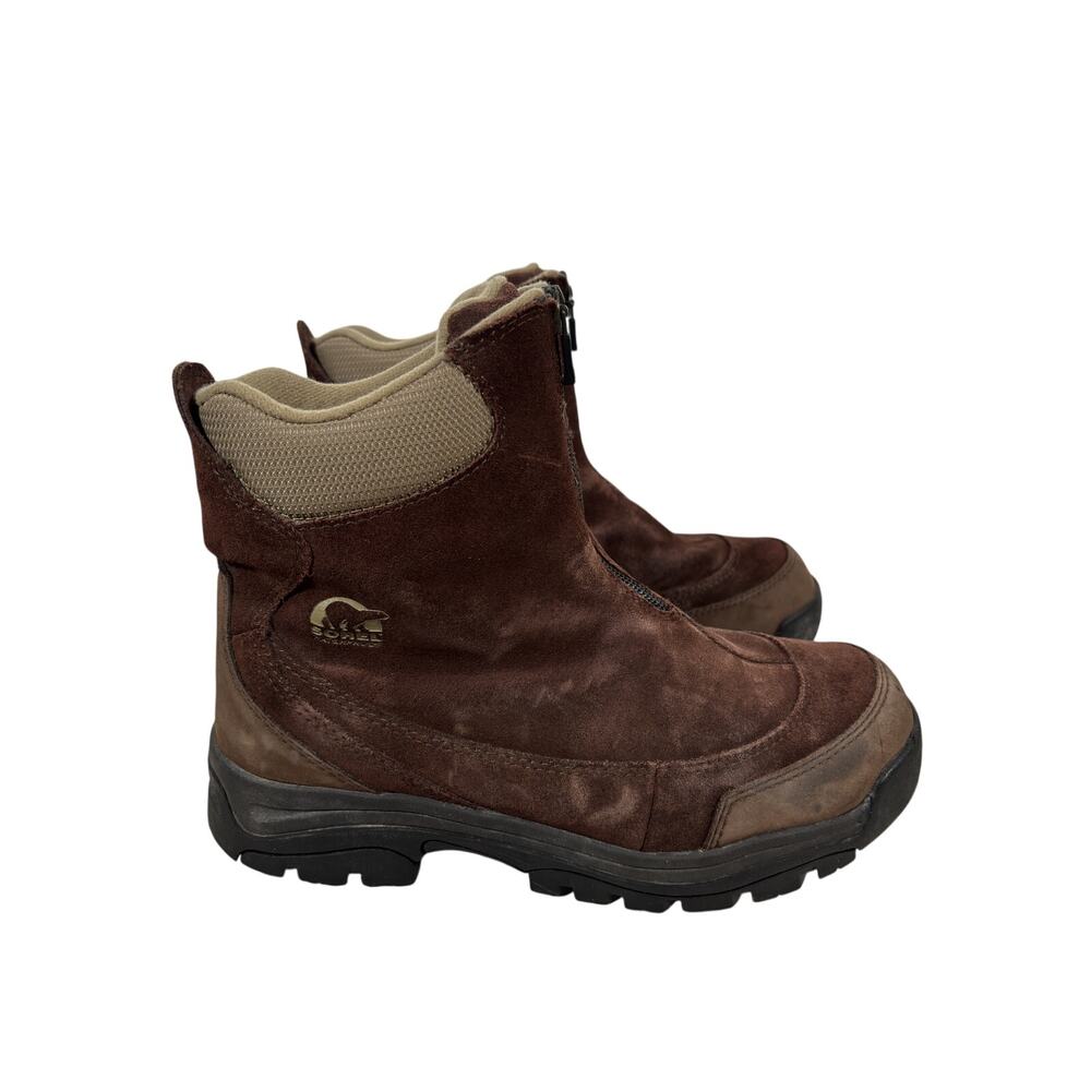 Sorel Boots Womens 8.5 Brown River Bend Front Zip Waterproof Suede Lug Sole